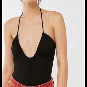 NEVER WORN BEFORE Black halter bodysuit with thong